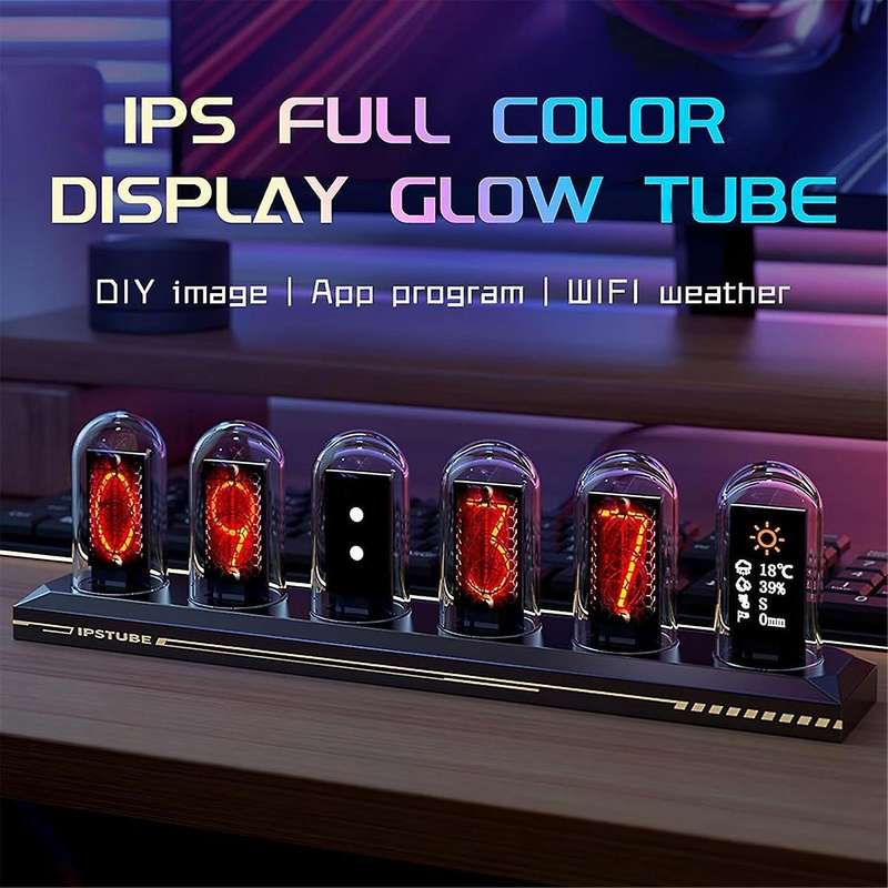 DIY LED Nixie Tube Clock RGB IPS Color Screen Digital Clock Glows WIFI Analog Clocks for Esports Gam