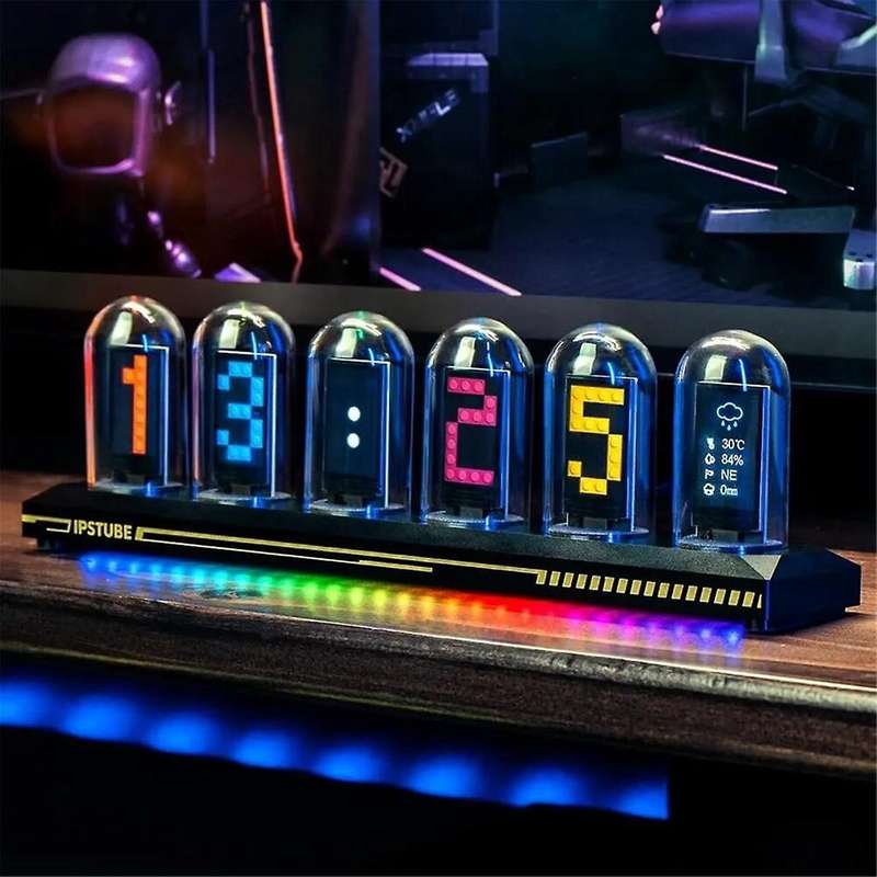 DIY LED Nixie Tube Clock RGB IPS Color Screen Digital Clock Glows WIFI Analog Clocks for Esports Gam