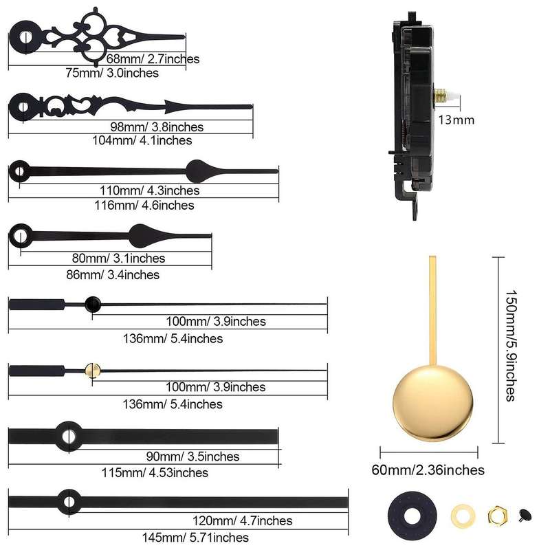 DIY Pendulum Clock Movement Mechanism with 3 Pairs Different Hands Quartz Repair Shaft Wall Clock Ki