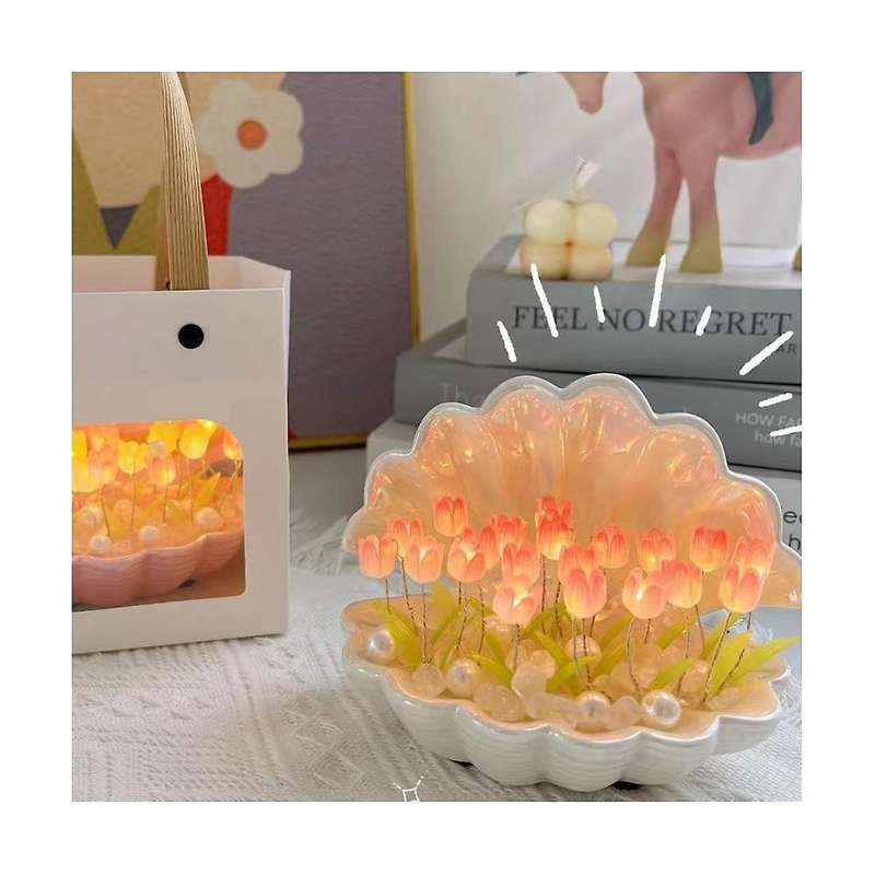 DIY Shell Tulip Night Light Handmade DIY Tulip Girl Living Room Night Light Desktop Light Romantic A