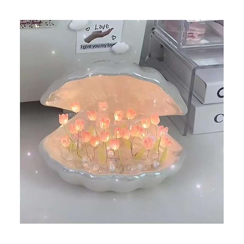 DIY Shell Tulip Night Light Handmade DIY Tulip Girl Living Room Night Light Desktop Light Romantic A