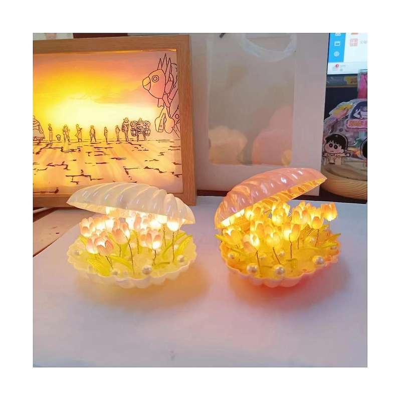 DIY Shell Tulip Night Light Handmade DIY Tulip Girl Living Room Night Light Desktop Light Romantic A