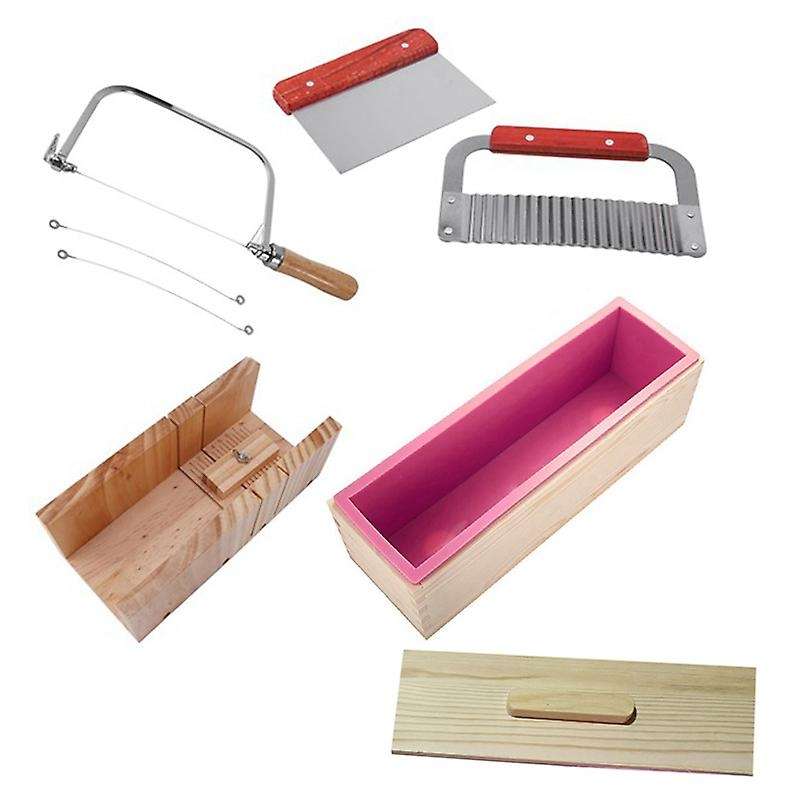 DIY Soap Silicone Mold Set, Adjustable Wooden Soap Knife Handmade Soap DIY Tool Silicone Soap Silico