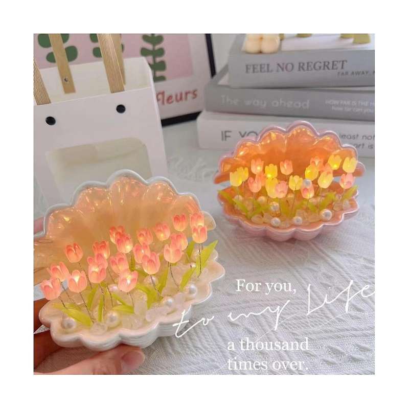 Diy Shell Tulip Night Light Handmade Diy Tulip Girl Living Room Night Light Desktop Light Romantic A