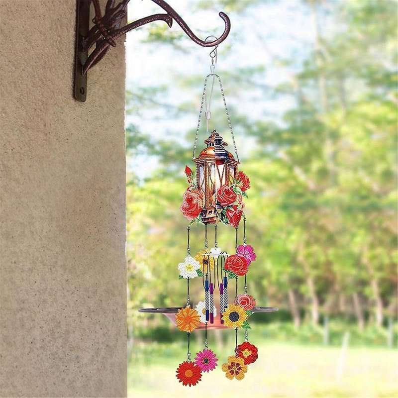 DIY Sun Catching Wind Chimes, Double Sided 5D House Flowers Hanging Ornament