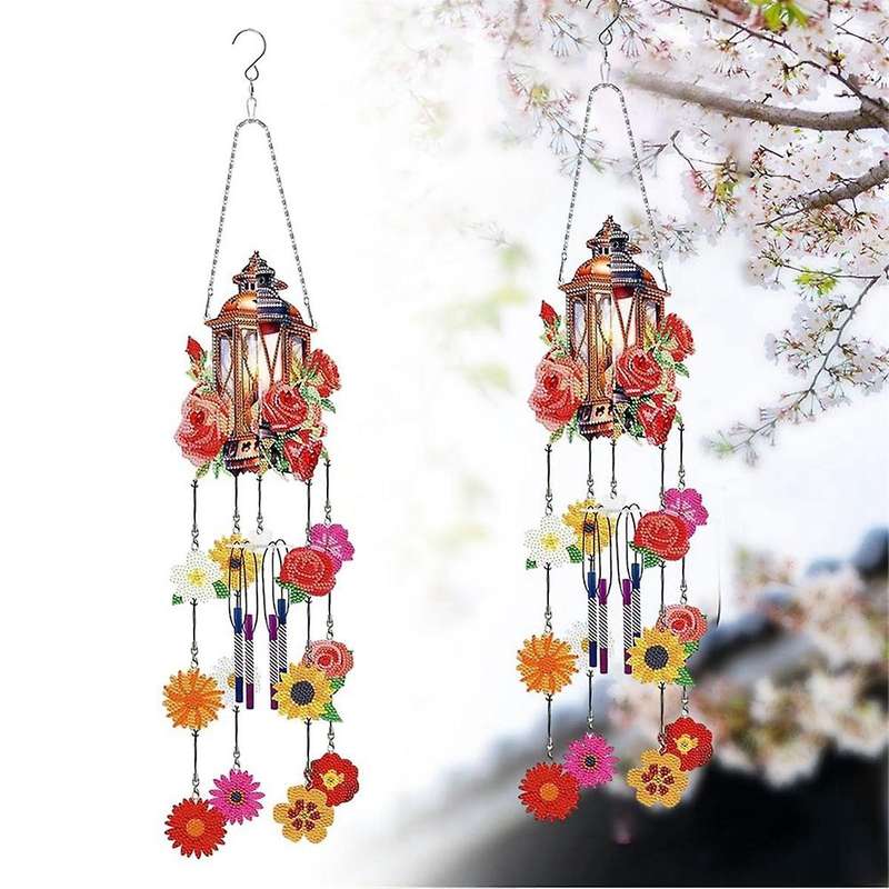 DIY Sun Catching Wind Chimes, Double Sided 5D House Flowers Hanging Ornament