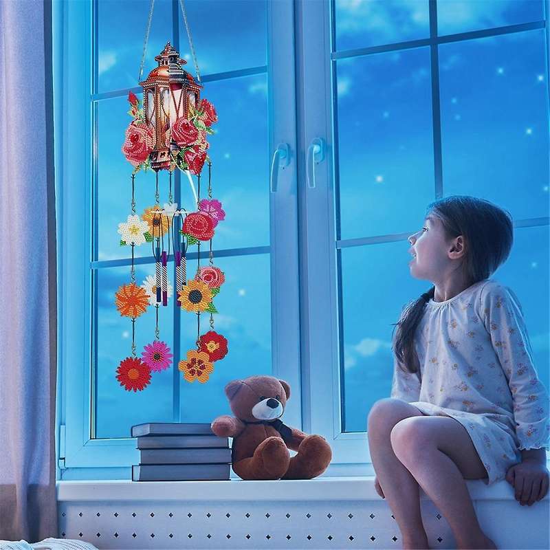 DIY Sun Catching Wind Chimes, Double Sided 5D House Flowers Hanging Ornament