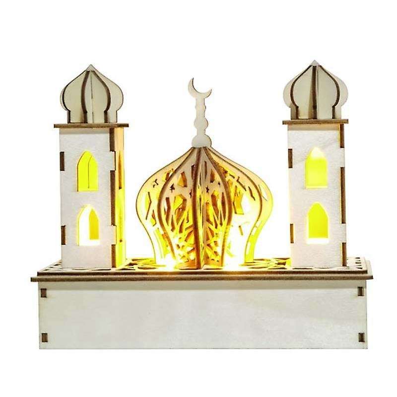 DIY Wooden Muslim Palaces Lamp LED Wooden Night Light Eid Ramadan Home Party Desktop Decoration-B