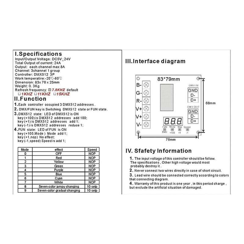 DMX512 WS-DMX-D3CH Decoder DC5-24V RGB LED Controller Dimmer Drive for LED Strip Lights Lamp Constan