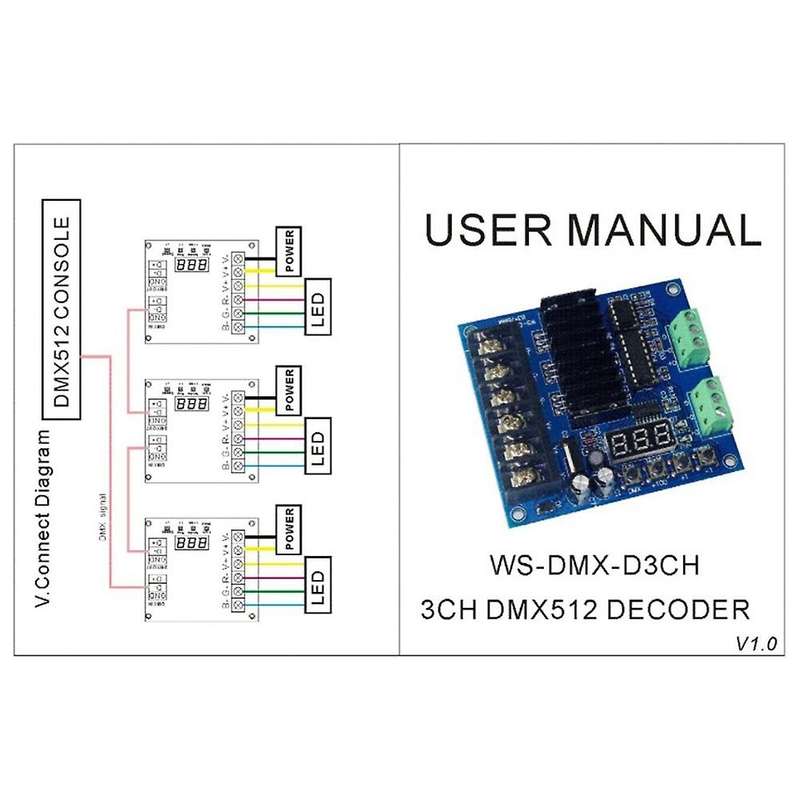 DMX512 WS-DMX-D3CH Decoder DC5-24V RGB LED Controller Dimmer Drive for LED Strip Lights Lamp Constan