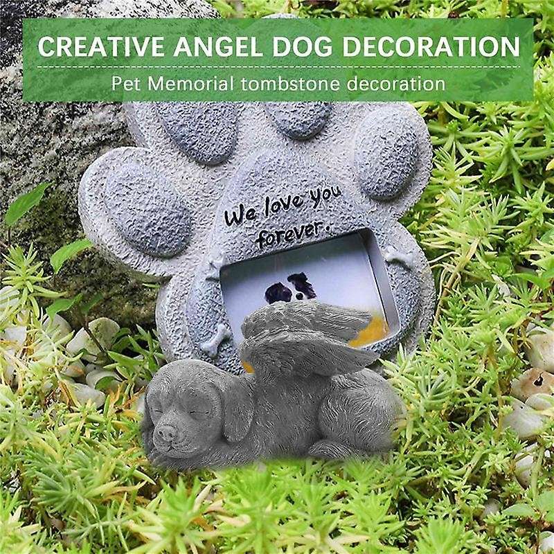 Dog Angel Pet Memorial Tombstone Marking Carved Statue, Resin, Stone Finish