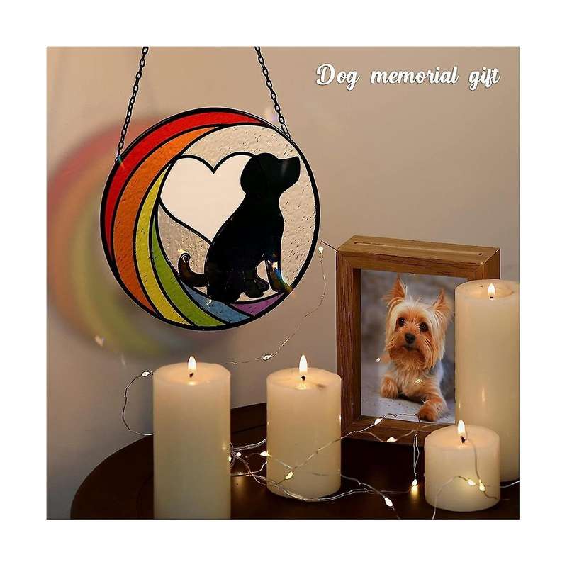 Dog Memorial Gifts Stained Glass Window Hanging Rainbow Bridge Sun Catcher for Dog Lovers Pet Prese
