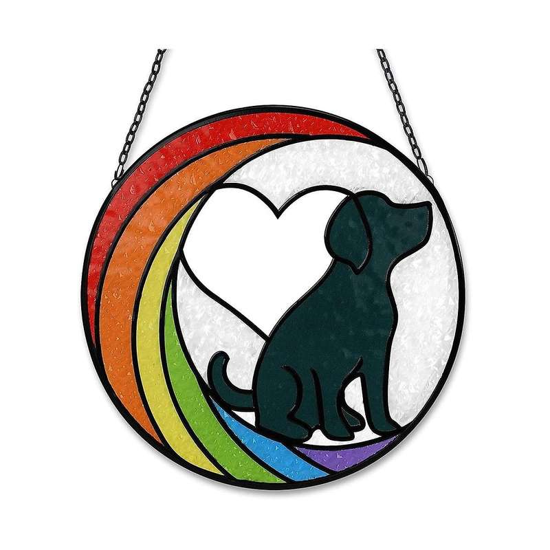 Dog Memorial Gifts Stained Glass Window Hanging Rainbow Bridge Sun Catcher for Dog Lovers Pet Prese