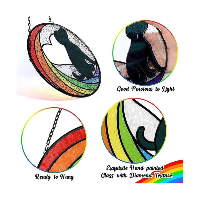 Dog Memorial Gifts Stained Glass Window Hanging Rainbow Bridge Sun Catcher for Dog Lovers Pet Prese