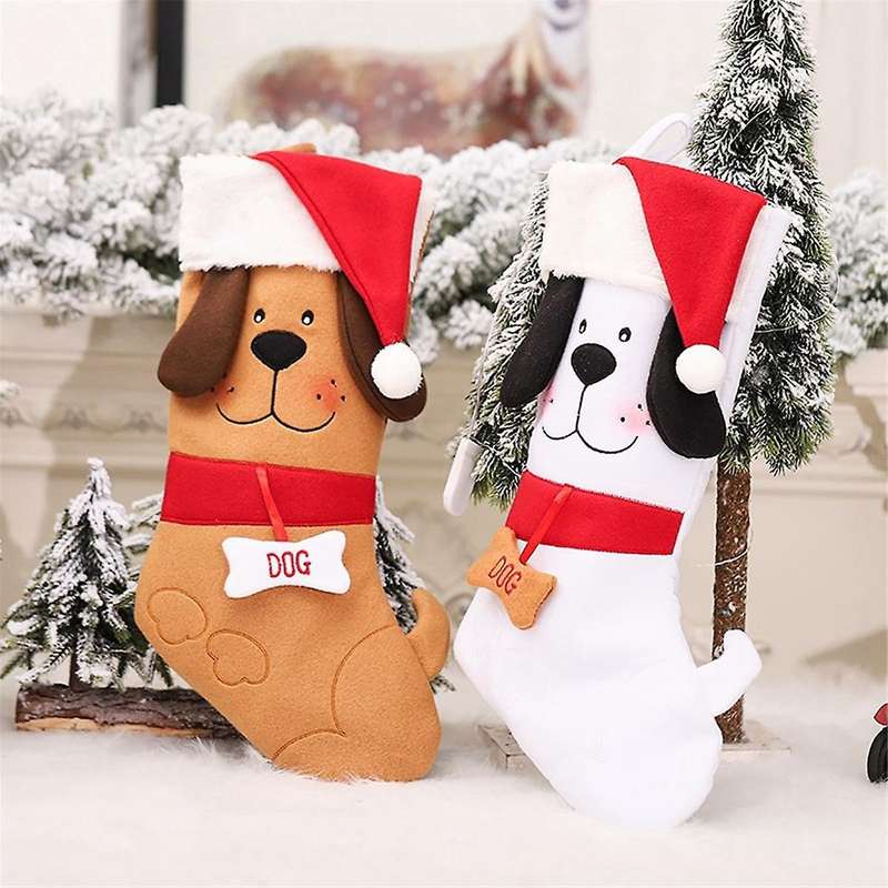 Dog and Puppies Style Christmas Stocking , Dog Theme Xmas Gift Decor Xmas Hanging Stocking Decoratio