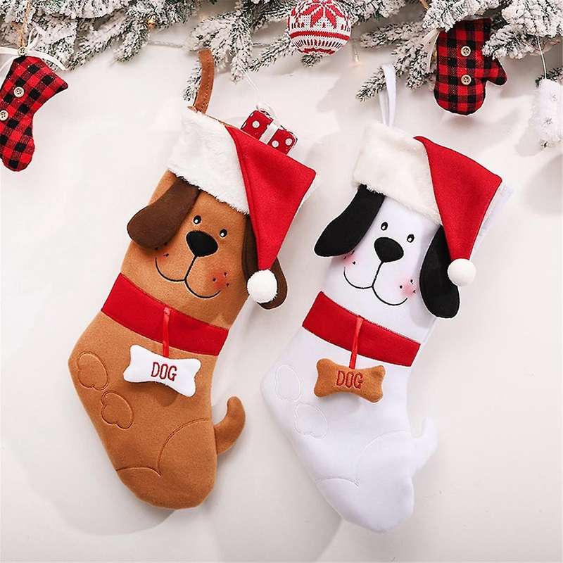 Dog and Puppies Style Christmas Stocking , Dog Theme Xmas Gift Decor Xmas Hanging Stocking Decoratio