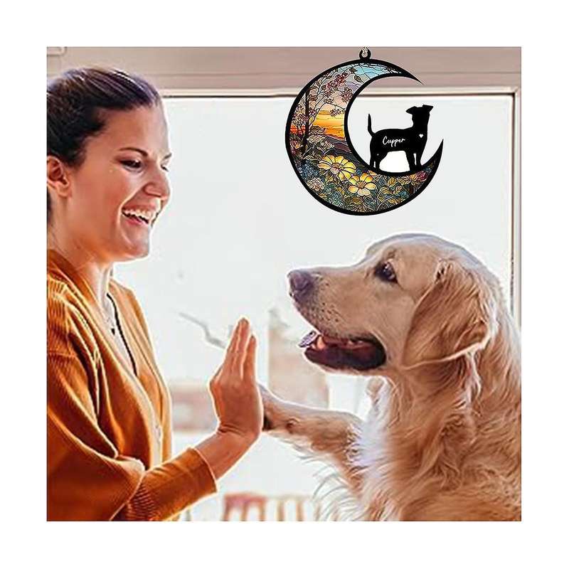 Dog Memorial Suncatcher, Personalized with Name Date Dog Breeds Suncatcher, Pet Loss Suncatcher, Sta
