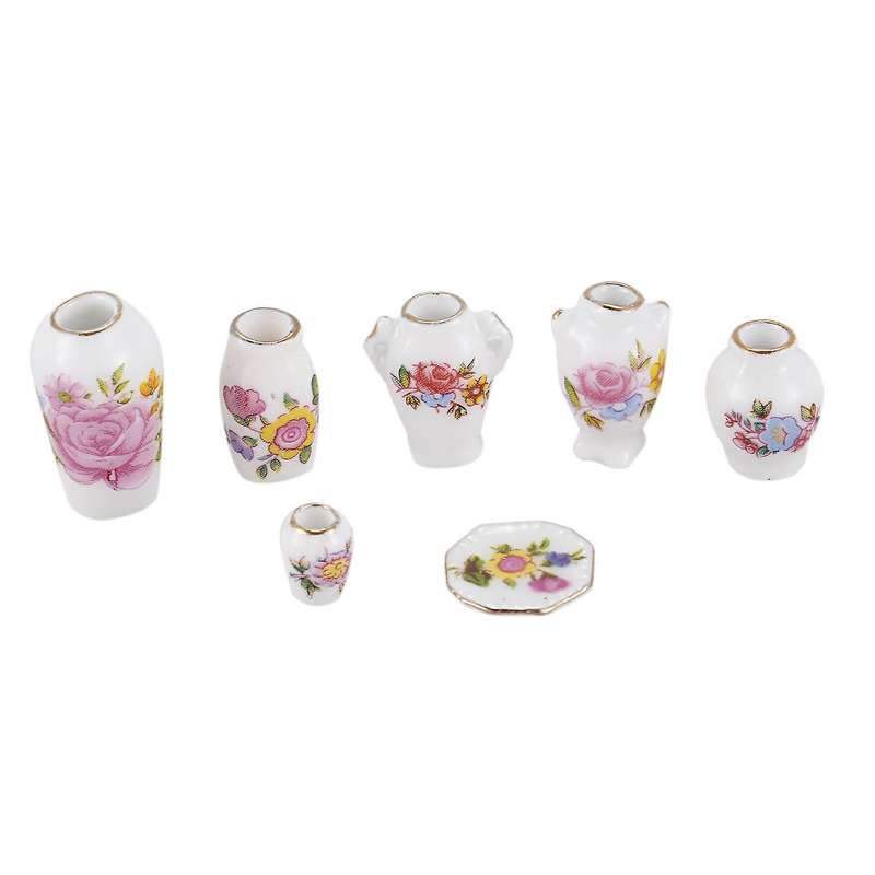 Dollhosue Miniature Modern Ceramic China Porcelain Vase 7pcs