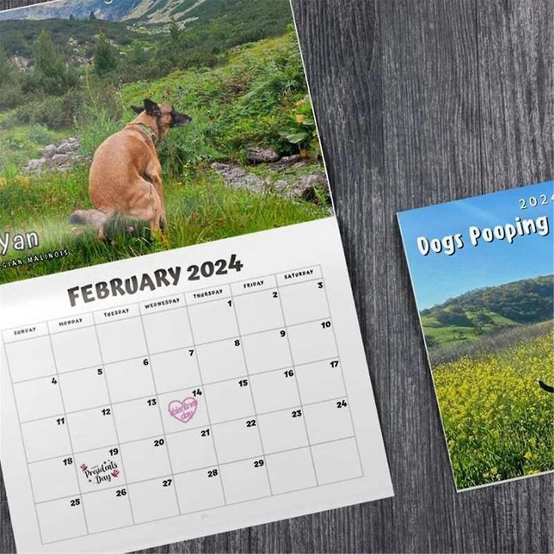 Dog Pooping In Beautiful 2024 Calendar (pre-order) - Funny Wall Art Christmas Holiday Gag Gift Pran