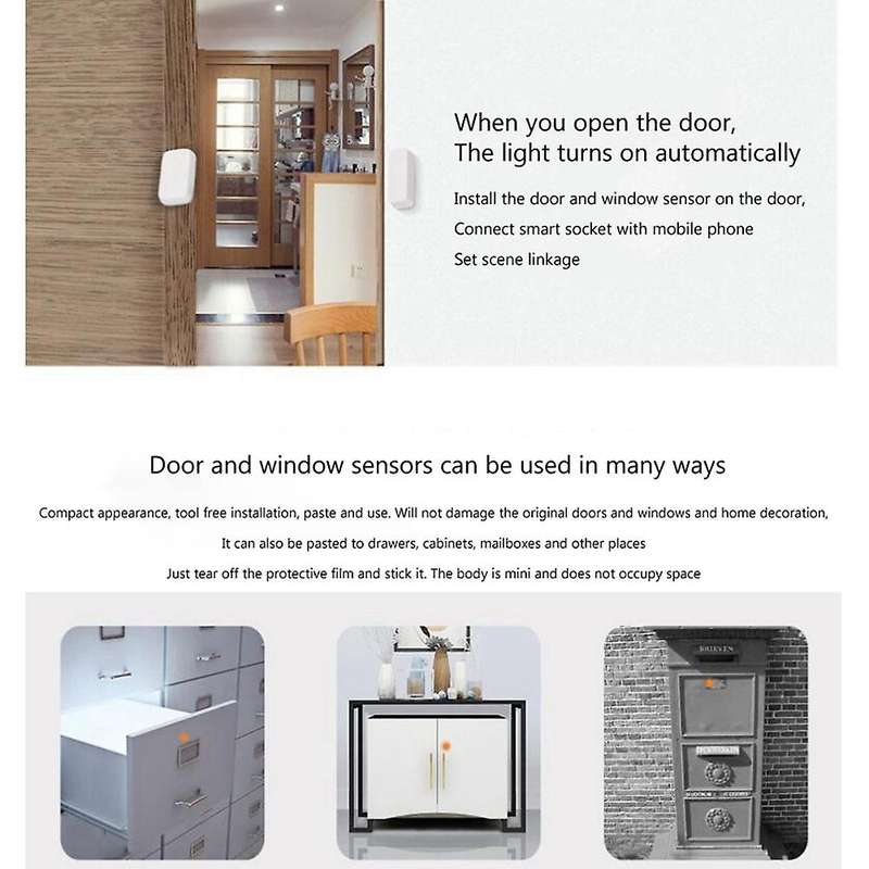 Door and Window Sensor Smart Home Devices Zigbee Wireless Security Alarm Triggers Work for Amazon Go