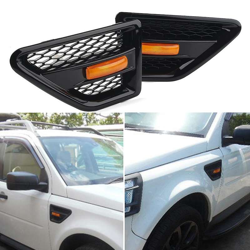 Door Side Vent Mesh Grille with Side Marker Light for 2 LR2 2006-2016 LR039773 LR039770 Black