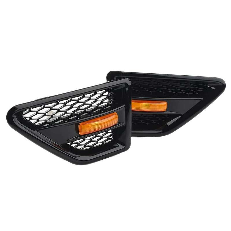 Door Side Vent Mesh Grille with Side Marker Light for 2 LR2 2006-2016 LR039773 LR039770 Black