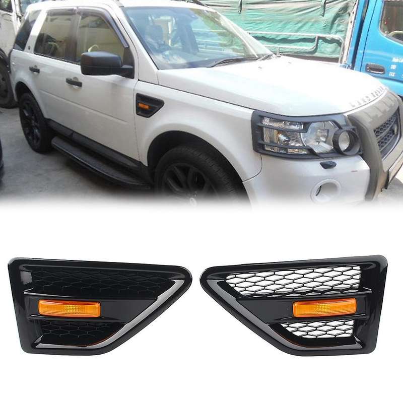 Door Side Vent Mesh Grille with Side Marker Light for 2 LR2 2006-2016 LR039773 LR039770 Black