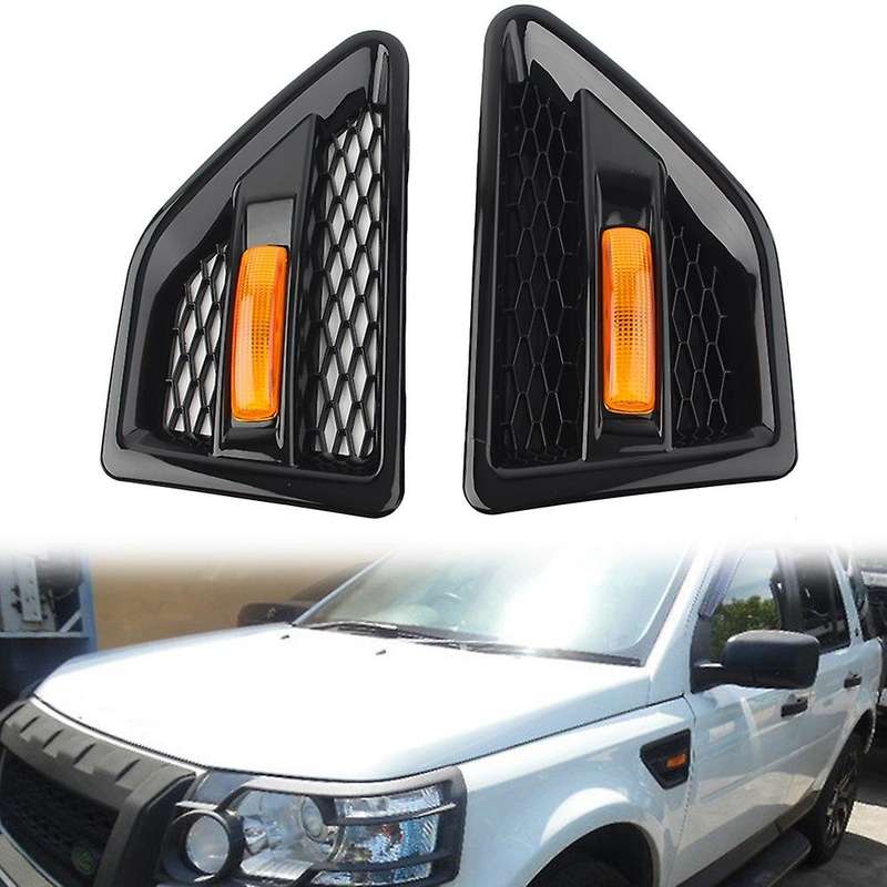 Door Side Vent Mesh Grille with Side Marker Light for 2 LR2 2006-2016 LR039773 LR039770 Black