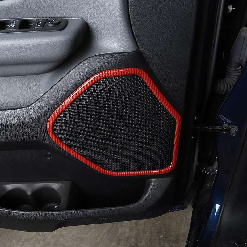 Door Speaker Trim Cover Decor Frame ABS Interior Accessories for Ram 1500 2018-2021 (Red Carbon Fibe
