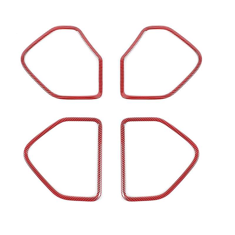 Door Speaker Trim Cover Decor Frame ABS Interior Accessories for Ram 1500 2018-2021 (Red Carbon Fibe