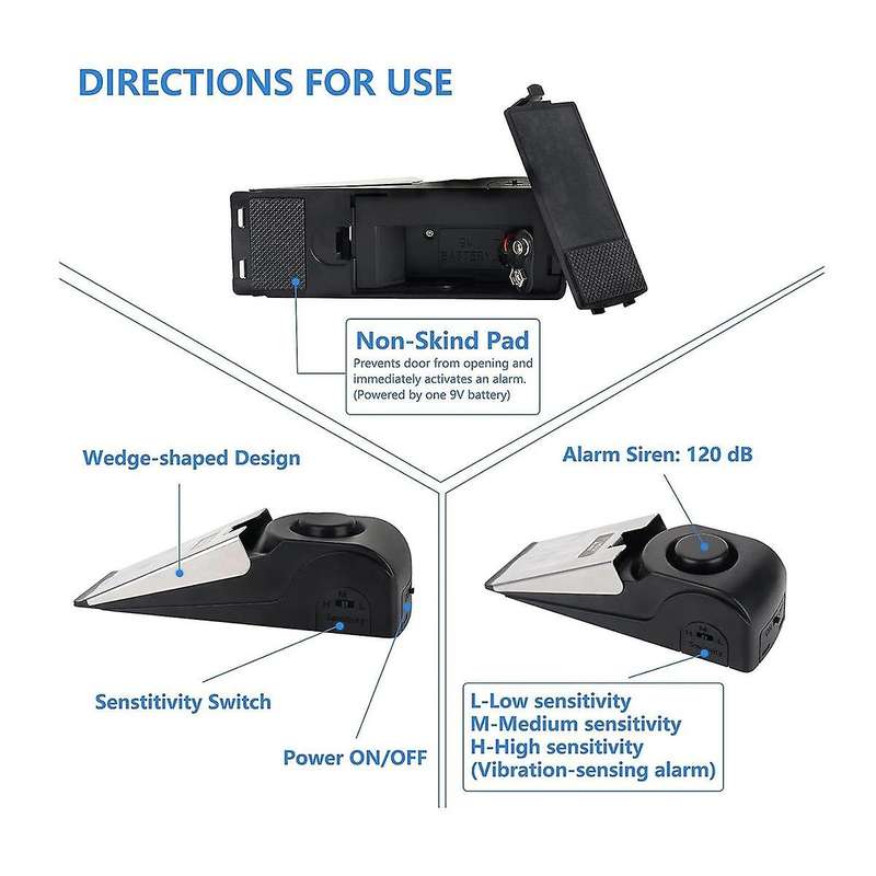 Door Stop Alarm with Security Alarm, Siren Door Stop with Portable Door Lock, Floor Wedge Security A