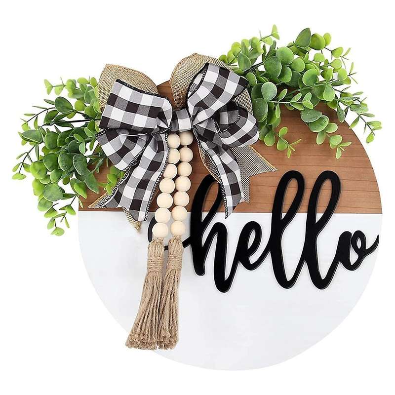 Door Welcome Sign Round Hello Wooden Door Sign Farmhouse Front Porch