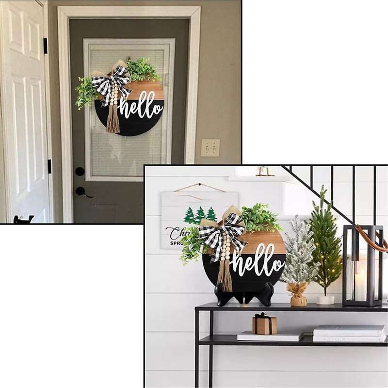 Door Welcome Sign Round Hello Wooden Door Sign Farmhouse Front Porch