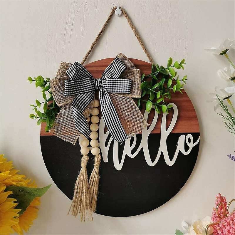 Door Welcome Sign Round Hello Wooden Door Sign Farmhouse Front Porch