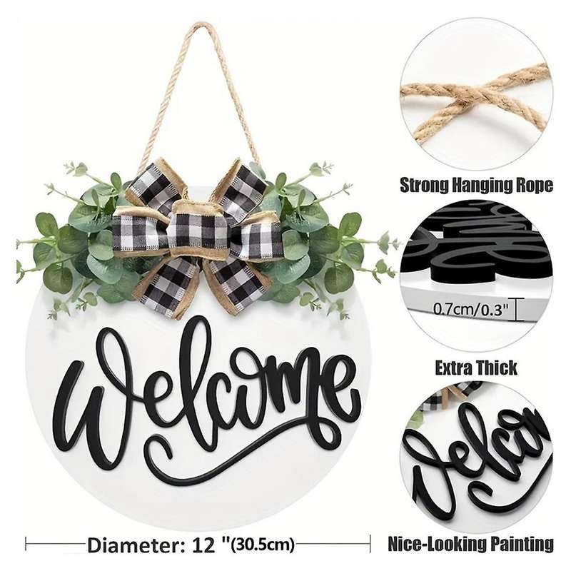 Door Welcome Sign Farmhouse Door Front Door Decoration Rural Green Plants Round Wooden Hanging Sign
