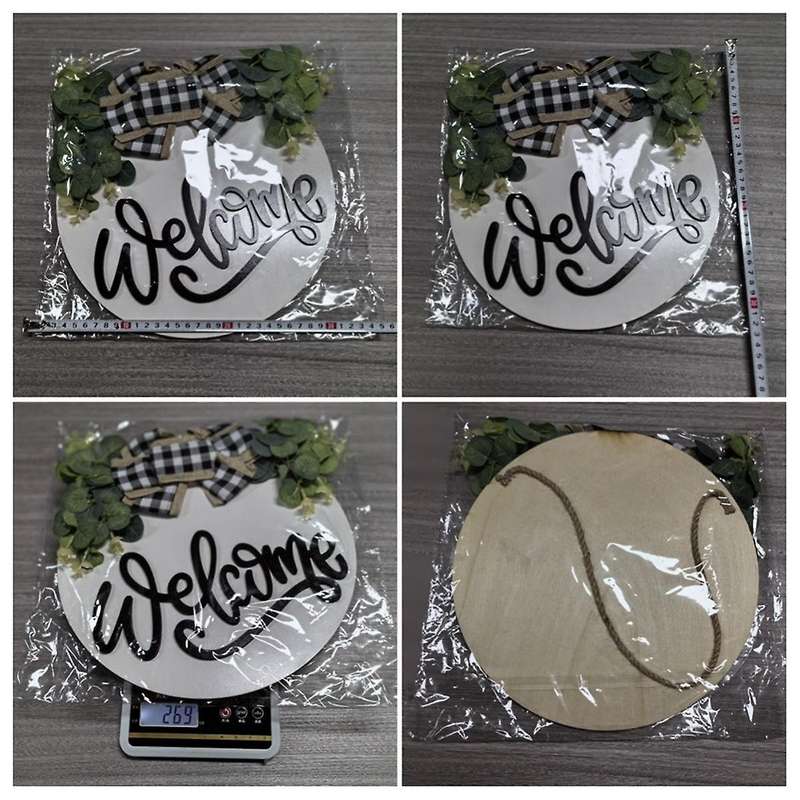 Door Welcome Sign Farmhouse Door Front Door Decoration Rural Green Plants Round Wooden Hanging Sign