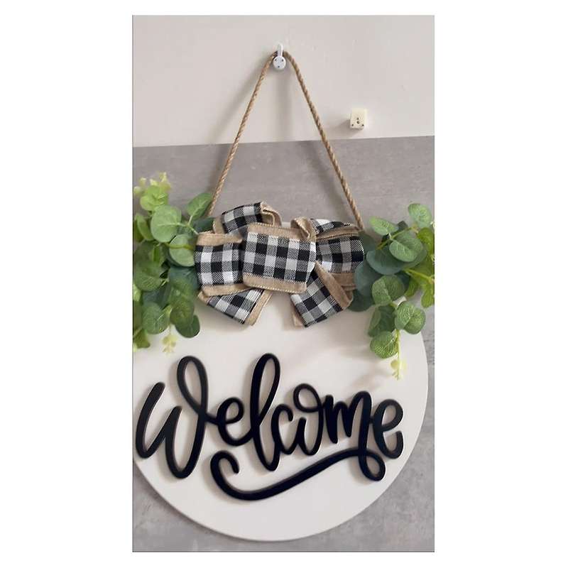 Door Welcome Sign Farmhouse Door Front Door Decoration Rural Green Plants Round Wooden Hanging Sign