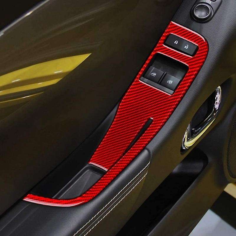 Door Window Control Switch Panel Sticker Trim Decal for 2013-2015 Accessories, Red Carbon Fiber