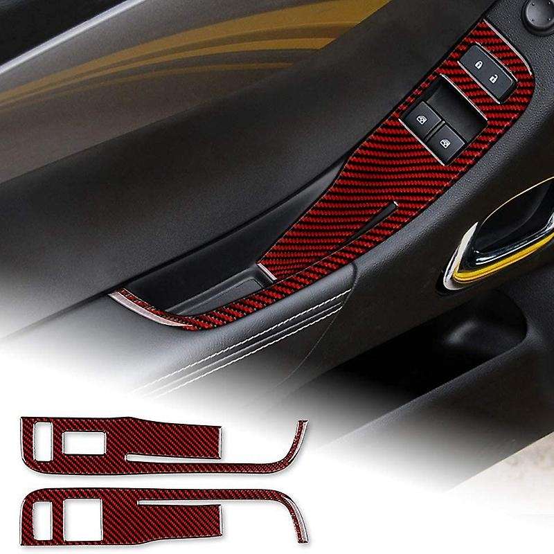 Door Window Control Switch Panel Sticker Trim Decal for 2013-2015 Accessories, Black+Red Carbon Fibe