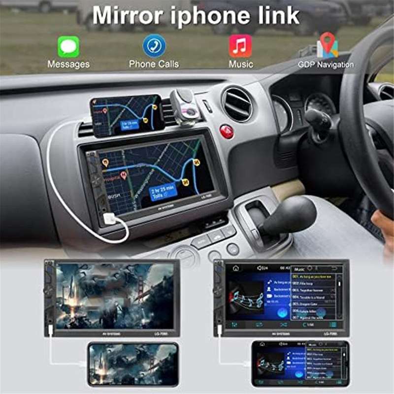 Double Din Car Audio, 7-inch Car Audio, Touch Screen Audio with Reversing Camera, Carplay