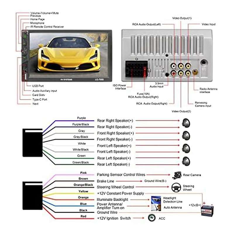 Double Din Car Audio, 7-inch Car Audio, Touch Screen Audio with Reversing Camera, Carplay