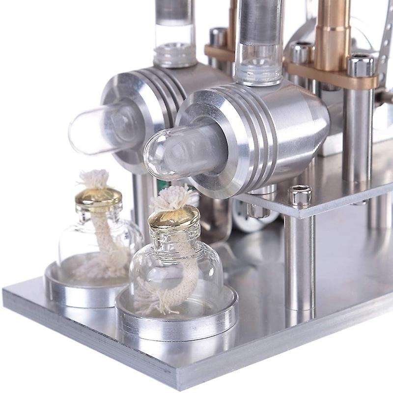 Double Cylinder Stirling Engine Motor Model with Voltage Display Meter Science Experiment Engine Tea