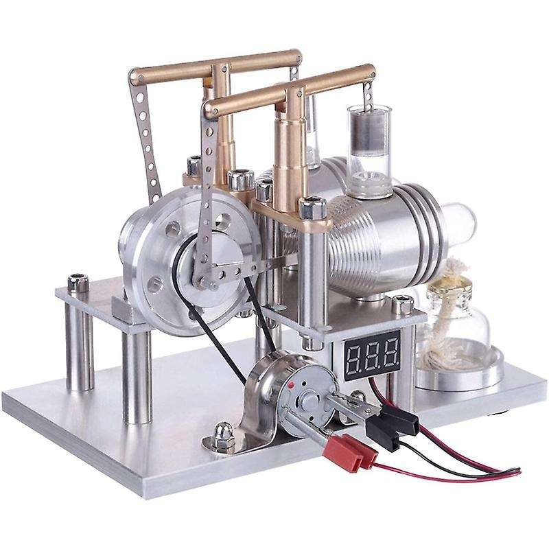 Double Cylinder Stirling Engine Motor Model with Voltage Display Meter Science Experiment Engine Tea