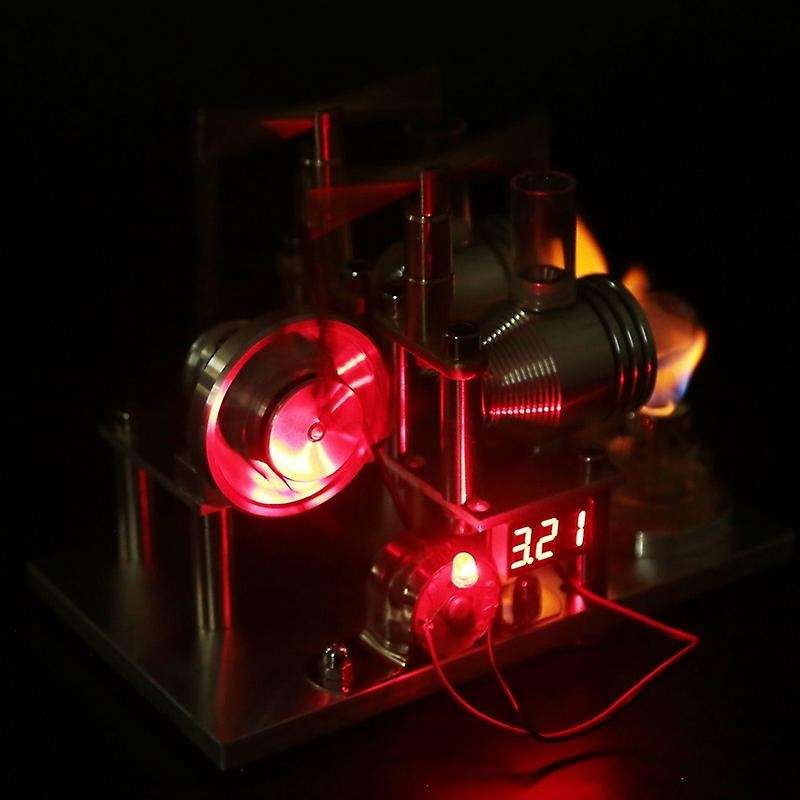 Double Cylinder Stirling Engine Motor Model with Voltage Display Meter Science Experiment Engine Tea