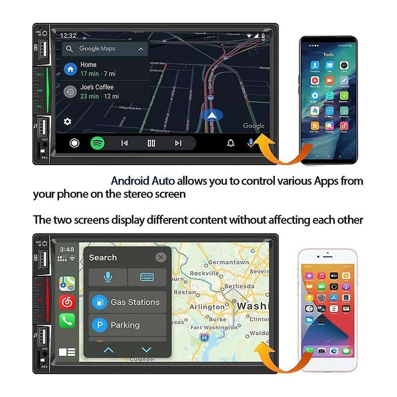 Double Din Car Stereo with Carplay, 7inch Touchscreen Radio Bluetooth and Camera Phone Mirror-link