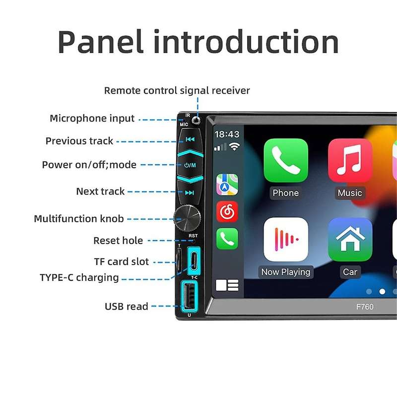 Double Din Car Stereo with CarPlay & Android Auto, 7 Inch Touchscreen FM/AM Radio, Bluetooth, Mirro