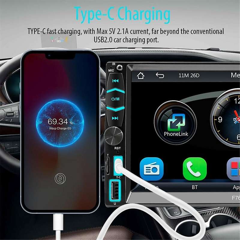 Double Din Car Stereo with Carplay & Android Auto, 7 Inch Touchscreen Fm/am Radio, Bluetooth, Mirror