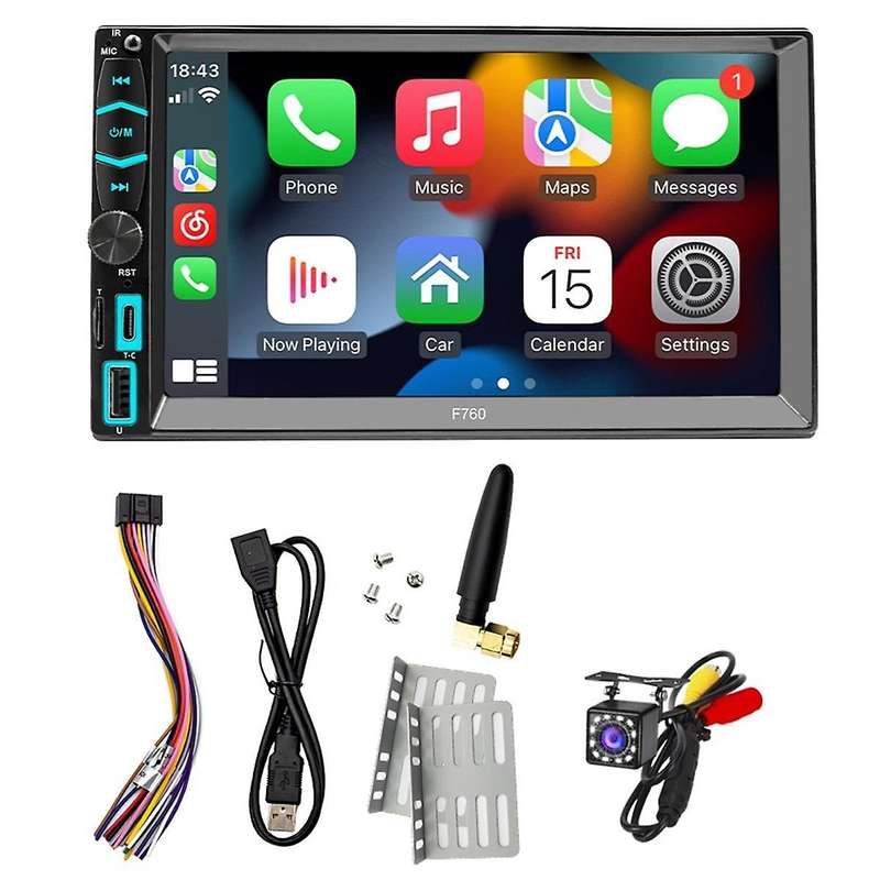Double Din Car Stereo with Carplay & Android Auto, 7 Inch Touchscreen Fm/am Radio, Bluetooth, Mirror