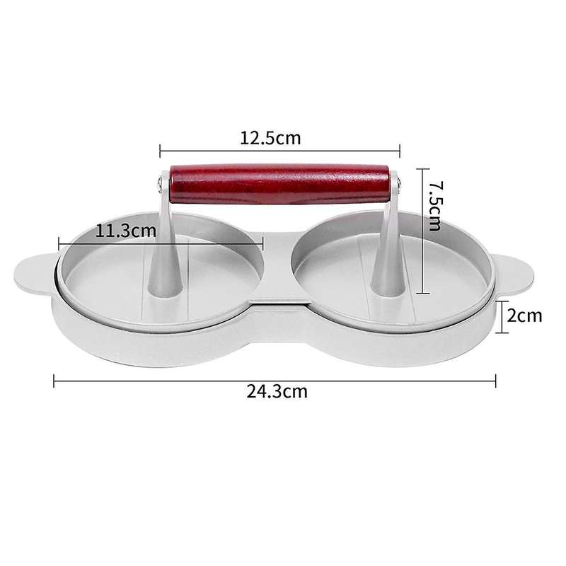 Double Hamburger Press, Aluminium Alloy Burger Patty Maker with Wooden Handle, Meat Press, Round Ha