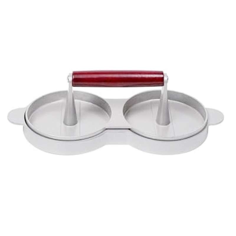 Double Hamburger Press, Aluminium Alloy Burger Patty Maker with Wooden Handle, Meat Press, Round Ha